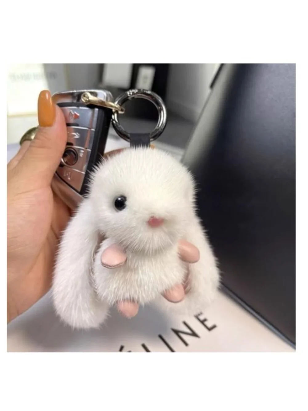 Fluffy Long Ears Bunny Keychain Plush Rabbit Key Ring Bag Charm Purse Pendant